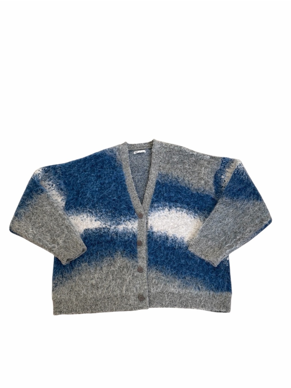Zara Blue and Gray Fuzzy Wave Cardigan